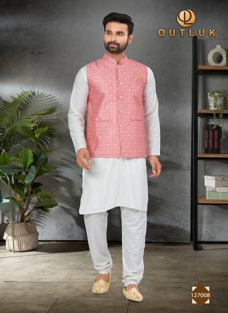 White Pink Colour Outlook Vol 127 Wedding Mens Modi Jacket Kurta Pajama Wholesale Market In Surat 127008