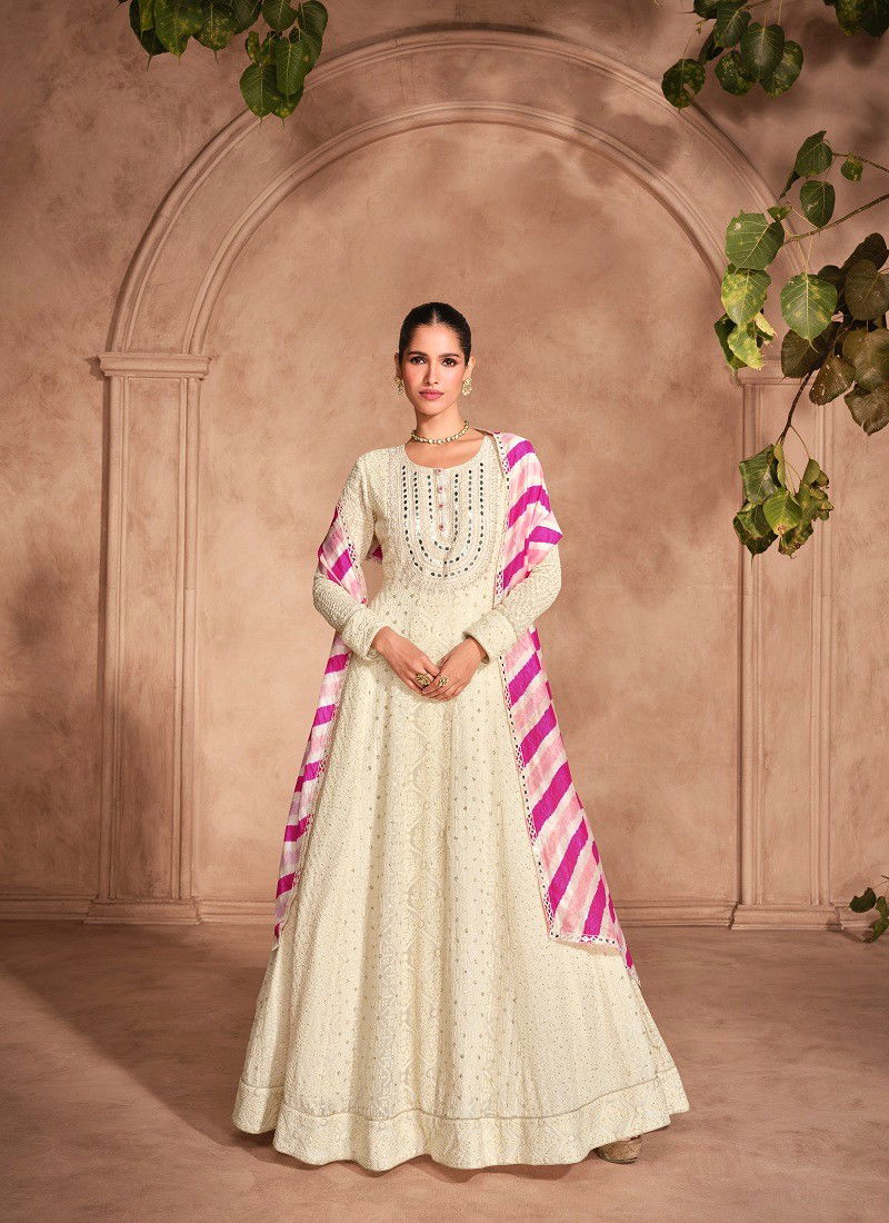 White Pink Colour Rivaah By Sayuri Designer Georgette Gown With Dupatta Orders In India 5694