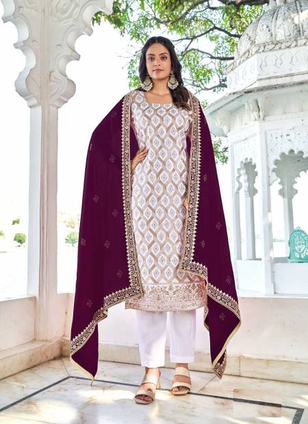 White Purple Colour Dherya Vol 42 By Rahi Embroidery Blooming Vichitra Salwar Kameez Wholesale Online 282 C