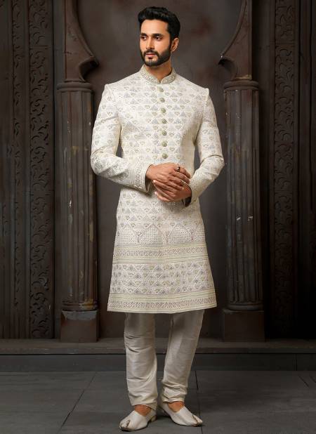 White Wedding Wear Wholesale Sherwani Catalog 1730