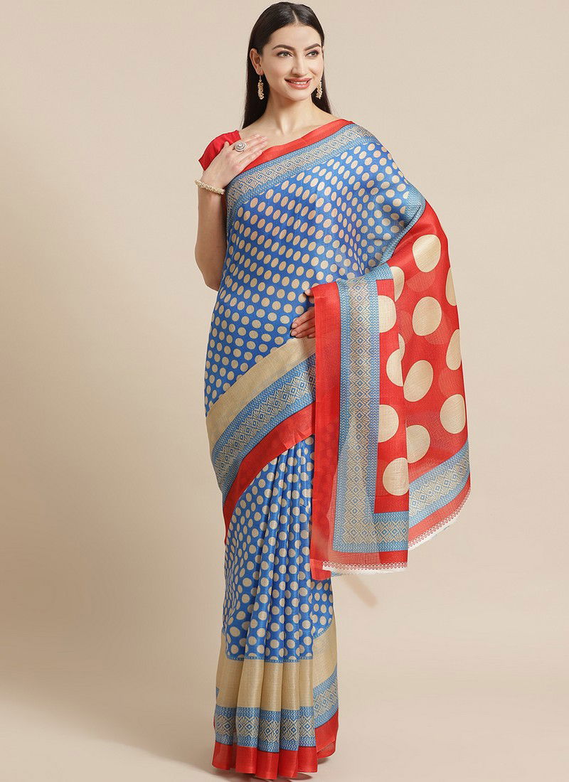 White and Blue Bhagalpuri Saree 40