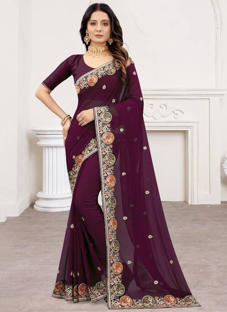 Vichitra Silk Wine Classic Designer Saree