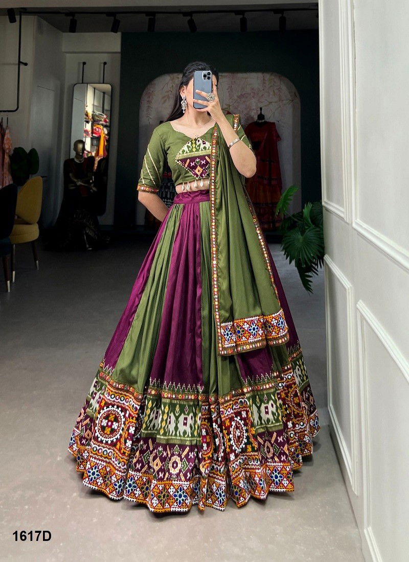 Wine And Olive Colour Aawiya 1617 Colours Rayon Printed Navaratri Lehenga Choli Wholesalers In Delhi 1617 D