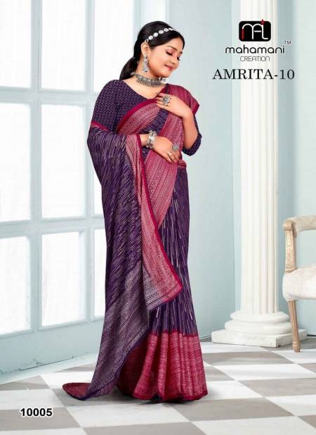 Wine And Pink Colour Amrita Vol 10 By Mahamani Creation Heavy Moss Foil Printed Sarees Wholesale Online 10005