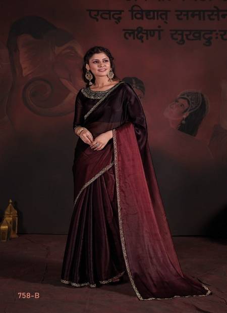Wine And Red Colour Mehek 758 A To E Pure Satin Georgette Function Wear Saree Surat Wholesale Market 758-B