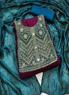 Wine And Teal Blue Colour Cross Head Banarasi Gala Cotton Dress Material Catalog 8