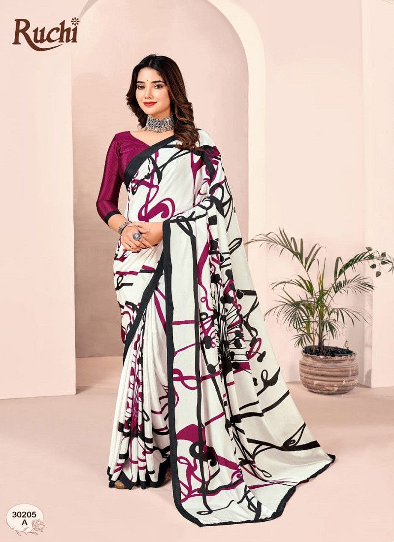 Wine And White Colour Vivanta Silk 28th Edition By Ruchi Printed Silk Crepe Saree Wholesalers in Delhi 30205-A