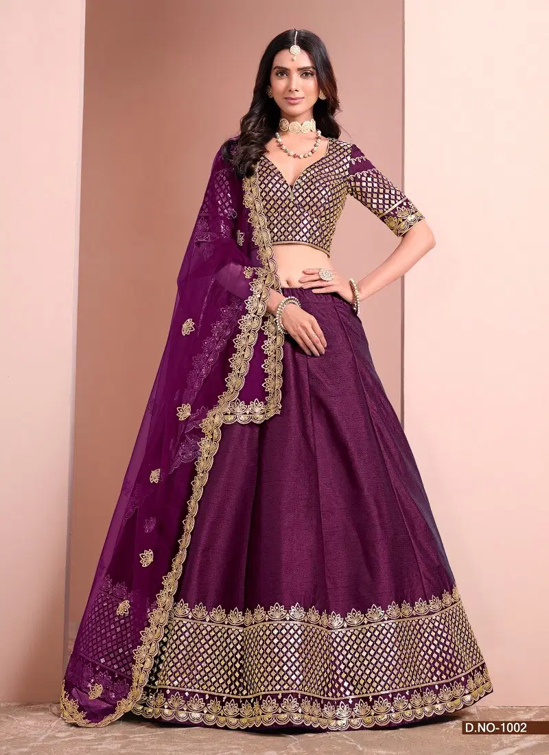 Wine Colour 1001 To 1004 Mehvish Vol 10 Art Silk Designer Lehenga Choli Manufacturers 1002