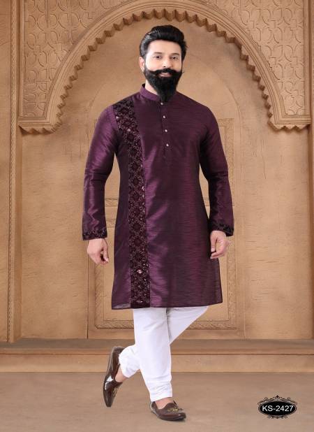 Wine Colour 1632 Wedding Mens Wear Stright Kurta Pajama Wholesale Shop In Surat 1632-KS 2427