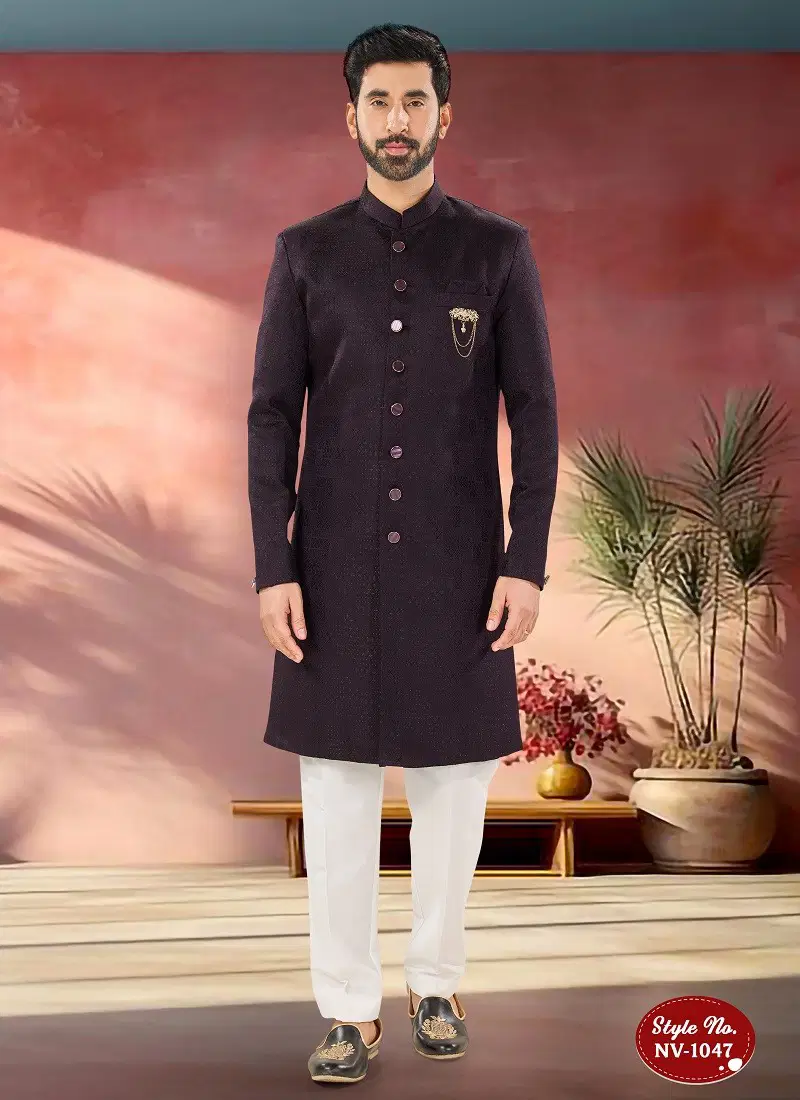 Wine Colour 1651 2 Designer Party Wear Mens Indo Western Suppliers In India NV 1047