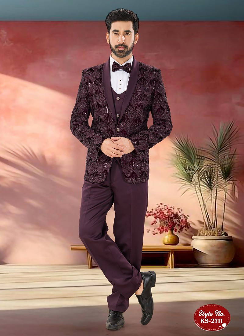 Wine Colour 1652 Function Wear Mens Jodhpuri Suits Wholesale Market In Surat KS 2711