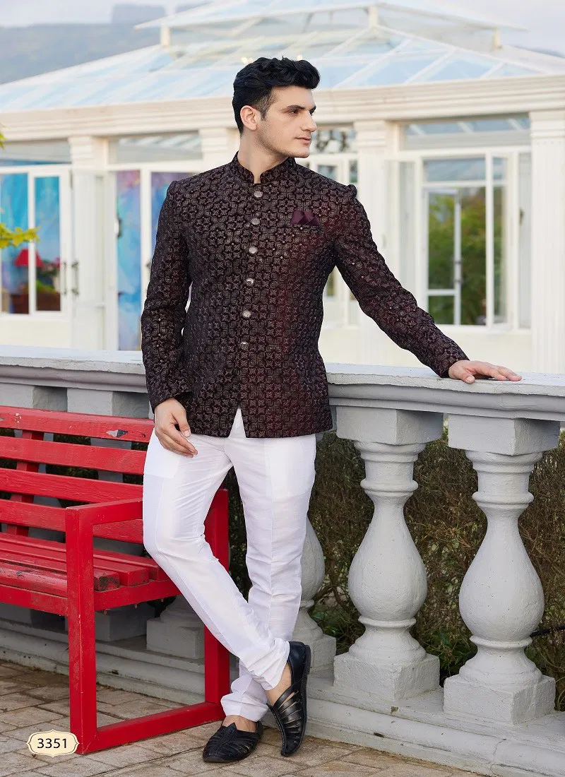 Wine Colour 3351 To 3359 Function Wear Valvet Mens Jodhpuri Suit Suppliers In India 3351