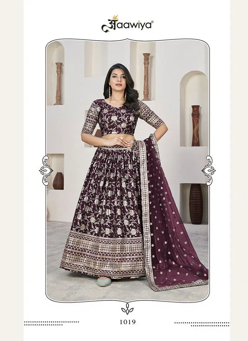 Wine Colour Aalisha Vol 1 By Aawiya Dola Jacquard Designer Lehenga Choli Wholesale Online 1019