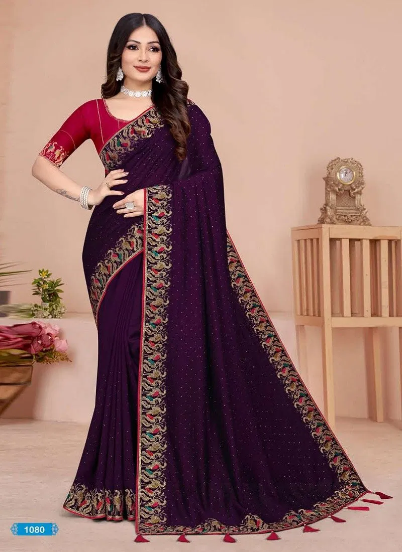 Wine Colour Aditya 09 By Aditya Vichitra Ocassion wear Designer Saree Wholesales In Delhi 1080