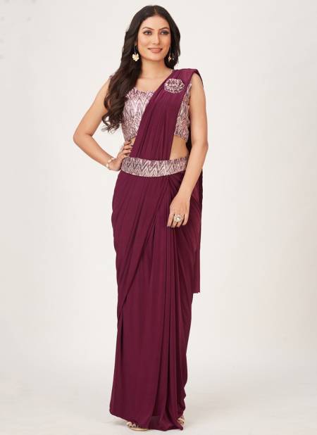 Wine Colour Amoha 10AT64 A TO 10AT64 F Readymade Wholesale Party Wear Sarees Catalog 10AT64 A