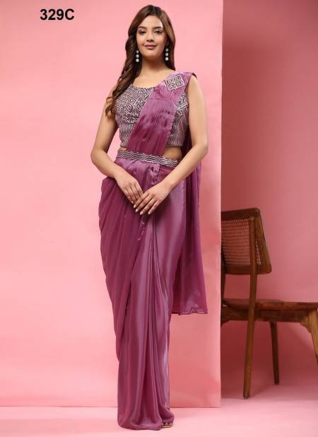 Wine Colour Amoha 329A TO 329D Series Readymade Saree Exporters in India 329C