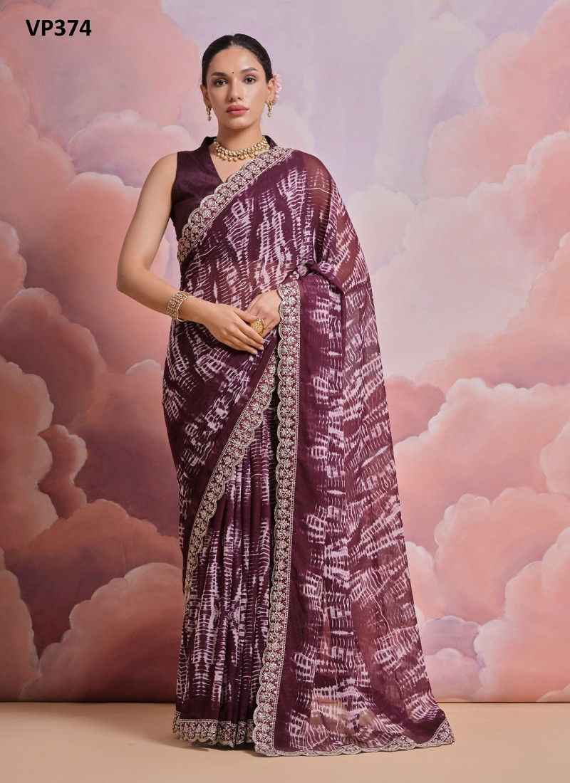 Wine Colour Amrut By Fashion Berry Georgette Printed Saree Wholesale Price In Surat VP374