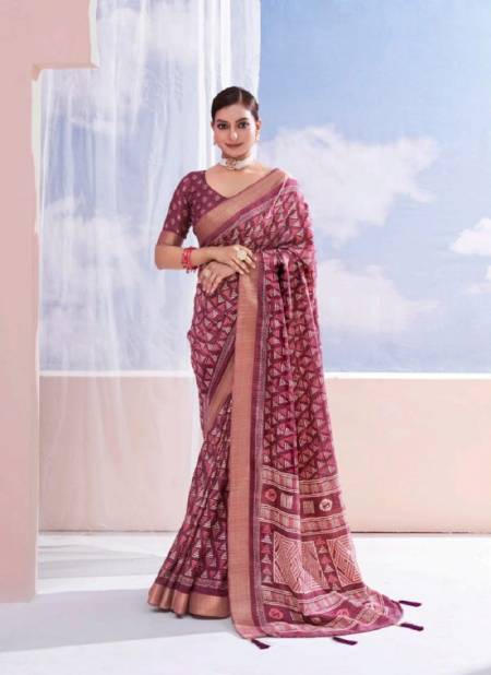 Wine Colour Barfi By Shubh Shree Dola Silk Printed Sarees Wholesale Price In Surat 1006