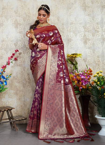 Wine Colour Bhavika Silk By Sangam 14019 To 14024 Silk Sarees Catalog 14021