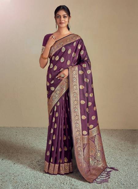 Wine Colour Butterfly By Bunawat Silk Wedding Sarees Wholesale in Delhi 1003