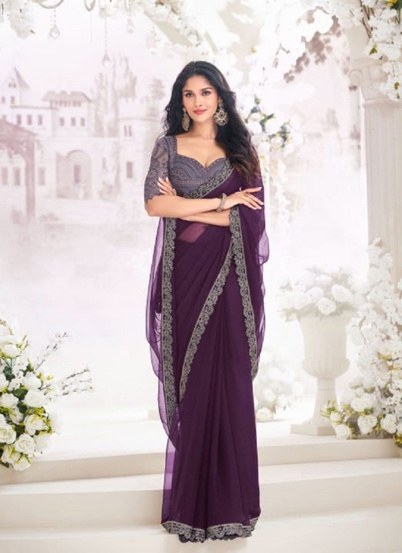 Wine Colour Exotique Vol 5 By Anmol Embroidery Saree Wholesale Online 9207