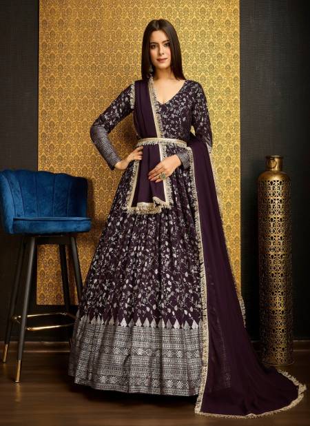 Wine Colour Flory Vol 44 By Kf Shubhkala Anarkali Long Gown Readymade Suits Wholesale Online 5002