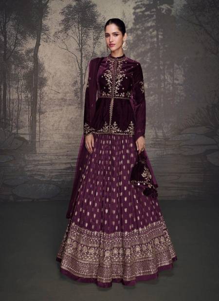 Wine Colour Glam By Sayuri Designer Indo Western Lehenga Suppliers In India 5601