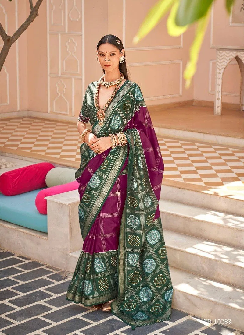 Wine Colour Gulaab Patola By Trirath P V Silk Foil Printed Weeding Wear Saree Wholesale Online TR-10283