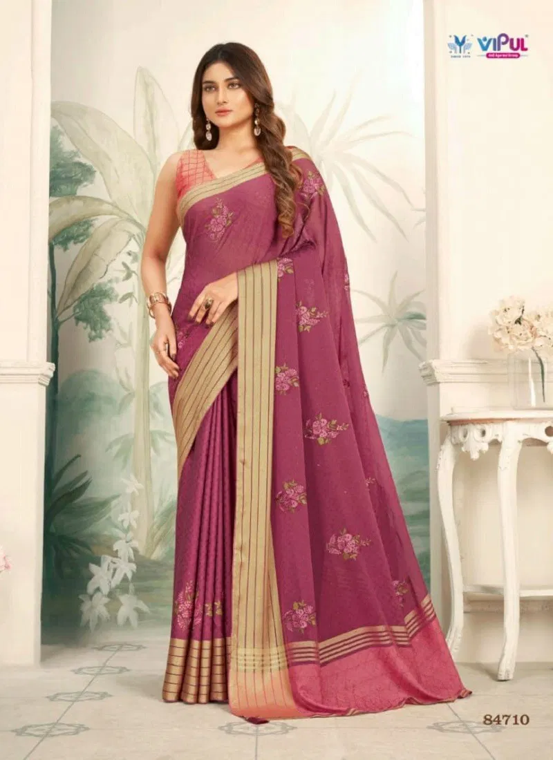 Wine Colour Gulabo By Vipul Weaving Chiffon Saree Surat Suppliers In India 84710