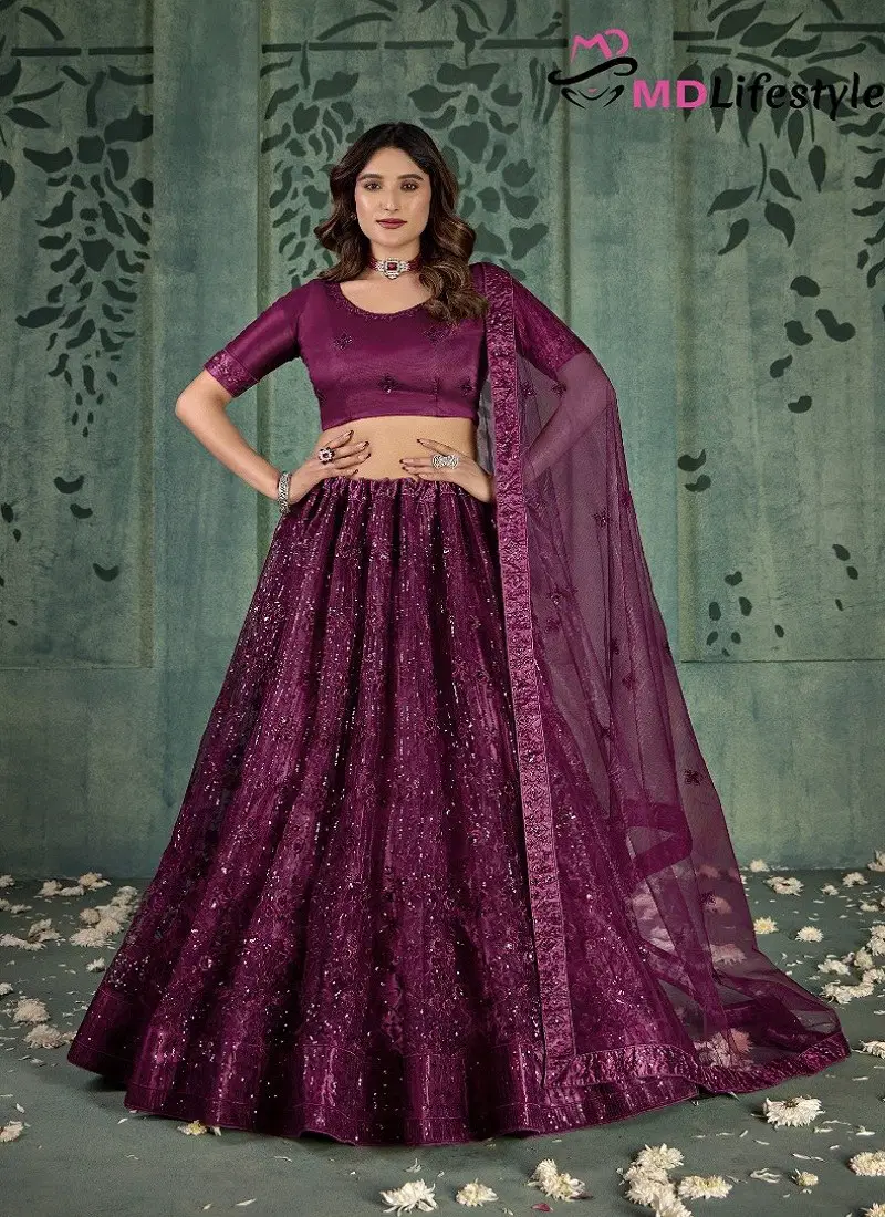 Wine Colour Hirwa Vol 4 By Mdlifestyle Butterfly Net Designer Wear Lehenga Choli Exporters In India 3034