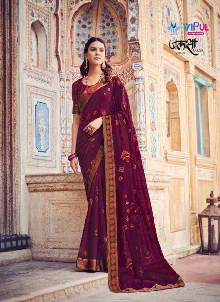 Wine Colour Jalsa Vol 6 By Vipul Georgette Printed Daily Wear Sarees Wholesale Price In Surat 75606