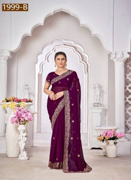 Wine Colour Jayshree 1999 A TO D Georgette Blooming Designer Wedding Saree Wholesalers In India 1999-B