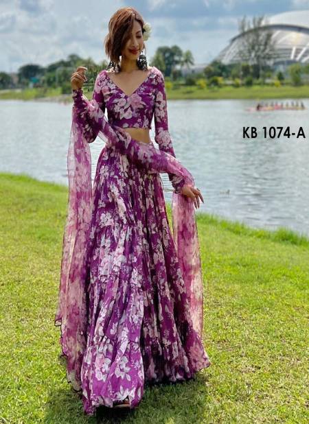 Wine Colour KB1074-A TO KB1074-C By KB Organza Silk Lehenga Choli Wholesale Clothing Suppliers In India KB1074-A