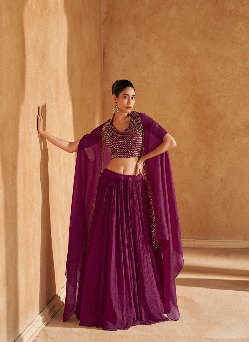 Wine Colour Kalki By Sayuri Chinon Silk Indo Western Wholesale Shop In Surat 5728