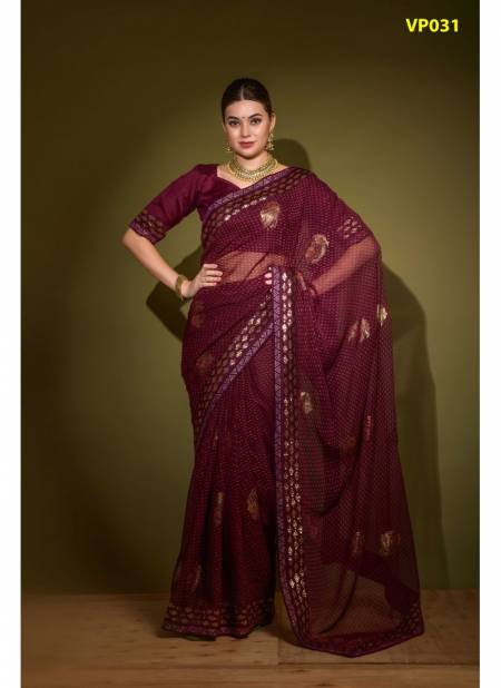 Wine Colour Khushi Brasso By Fashion Berry Gegorgette Saree Catalog 31