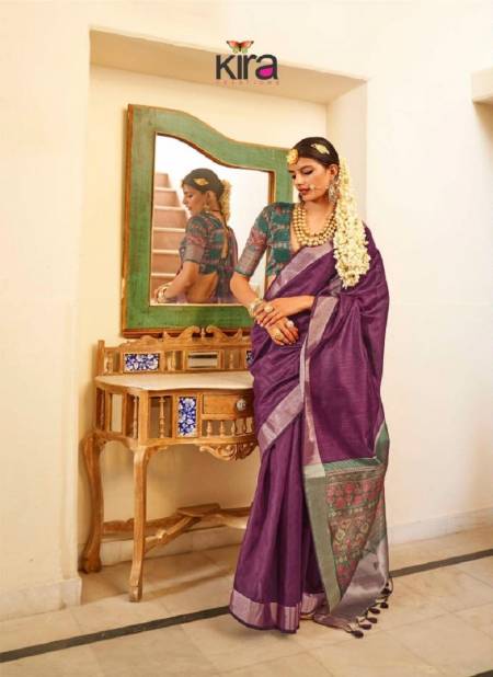 Wine Colour Kinaara By Kira Tusser Linen Saree Wholesalers In Delhi 3202