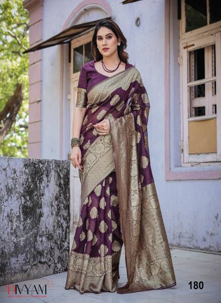 Wine Colour Kirti By Divyam Chanderi Silk Wedding Saree Wholesale Shop In Surat 180