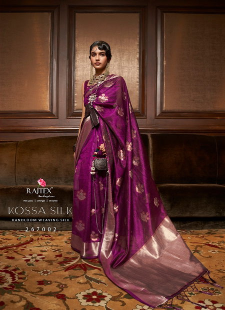 Wine Colour Kossa Silk By Rajtex Handloom Weaving Wedding Wear Saree Wholesale Online 267002