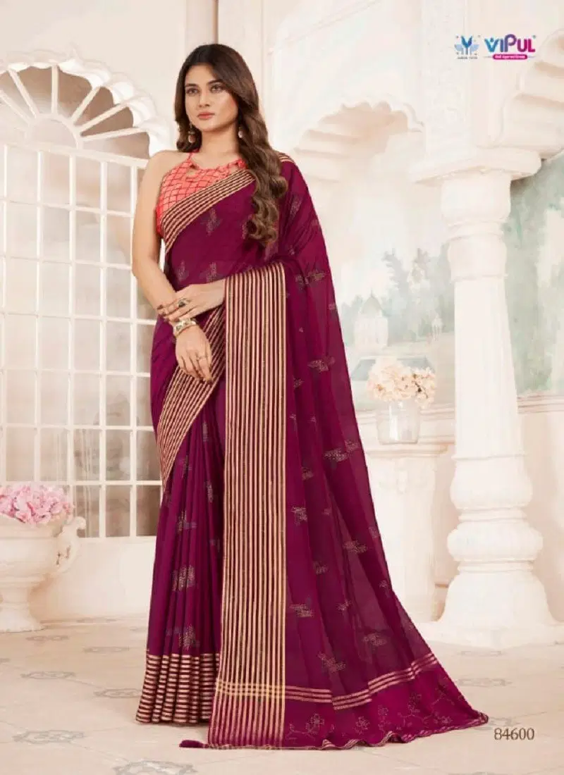 Wine Colour Kritika By Vipul Chiffon Daily Wear Wholesalers In Delhi 84600