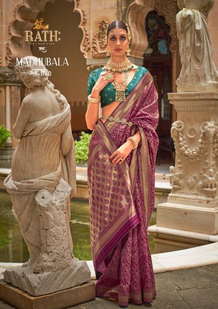 Wine Colour Madhubala By Rath Silk Printed Wedding Saree Wholesale Shop In Surat T-1180