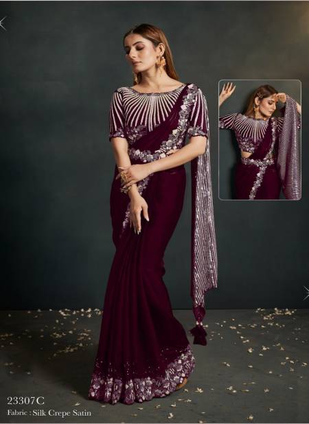 Wine Colour Mahotsav Moh Manthan 23300 Series Latest Designer Readymade Party Wear Saree Orders In India 23307C