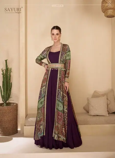Wine Colour Meera By Sayuri Designer Georgette Readymade Suits Suppliers In India 5517