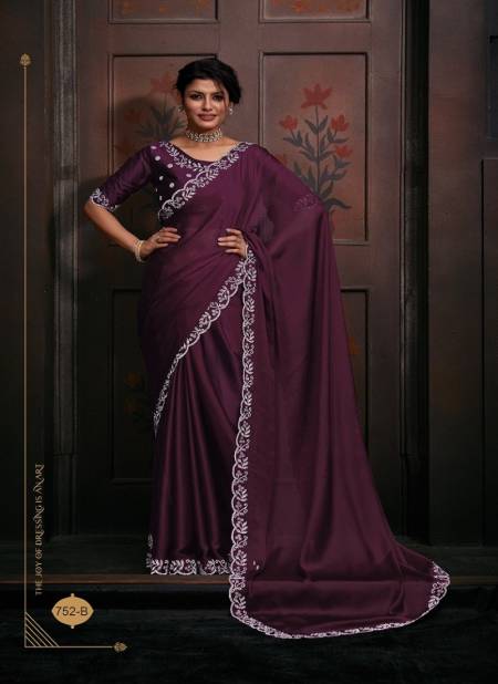 Wine Colour Mehek 752 A TO F Pure Satin Chiffon Party Wear Saree Wholesale Clothing Distributors In India 752-B