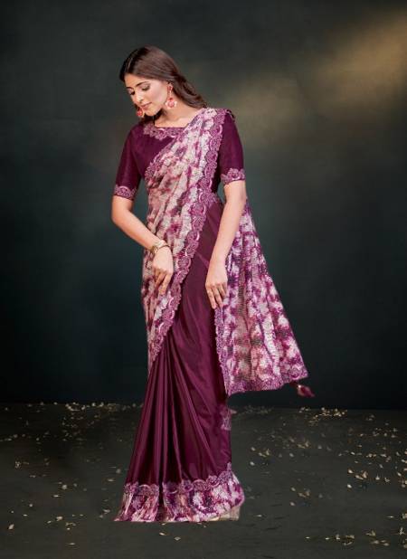 Wine Colour Mohmanthan 23100 Dayita By Mahotsav Satin Crepe Silk Designer Saree Wholesalers In Delhi 23103