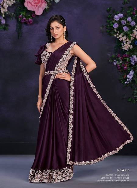 Wine Colour Mohmanthan 24100 Series Riona By Mahotsav Readymade Designer Saree Suppliers in India 24105