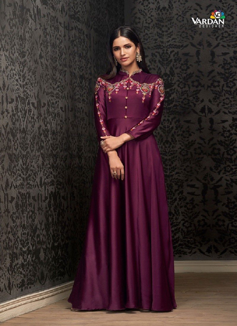 Wine Colour Navya Vol 15 By Vardan Georgette Embroidery Designer Gown Exporters In India 1501