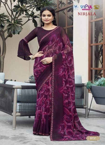 Wine Colour Nirjala By Vipul Georgette Printed Daily Wear Sarees Wholesale Suppliers In India 80505