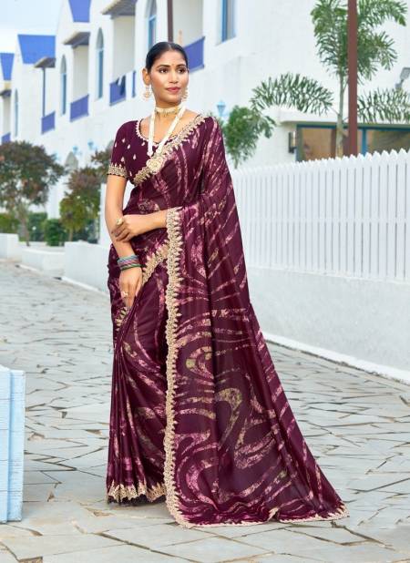 Wine Colour Nirvee By Sr Velvet Chiffon Embroidery Wholesale Saree Suppliers In Mumbai 1002