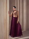 Wine Colour Nisha By Sayuri Designer Chinon Silk Readymade Suits Exporters In India 5487