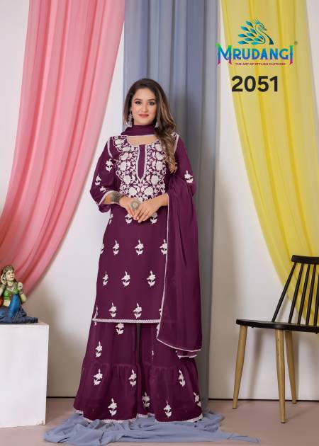Wine Colour Noor 2 By Mrudangi Georgette Readymade Sharara Suits Wholesale Market In Surat 2051